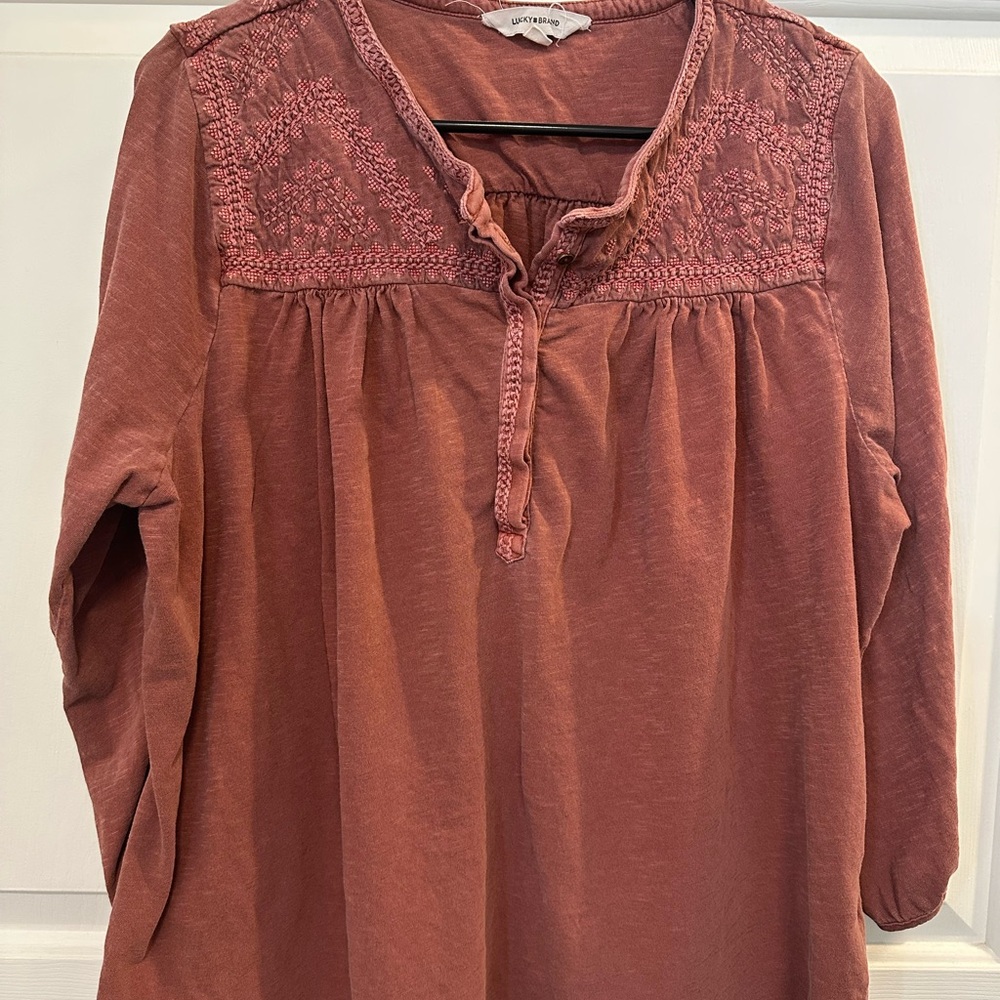 0093 Lucky‎ Brand Women's Terracotta Embroidered Blouse size 1X